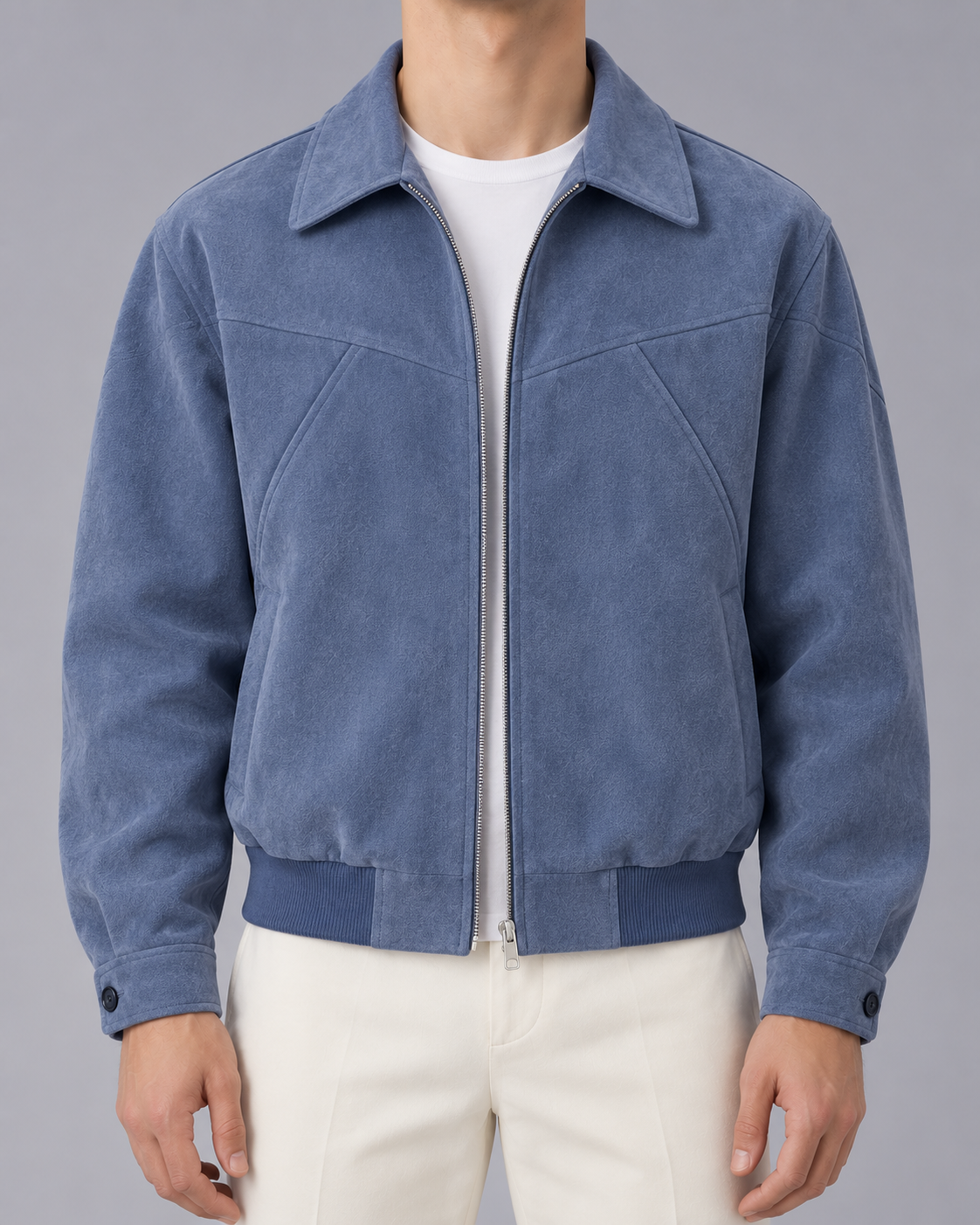 Men's Suede Bomber Jacket – Button Cuffs, Tailored Fit