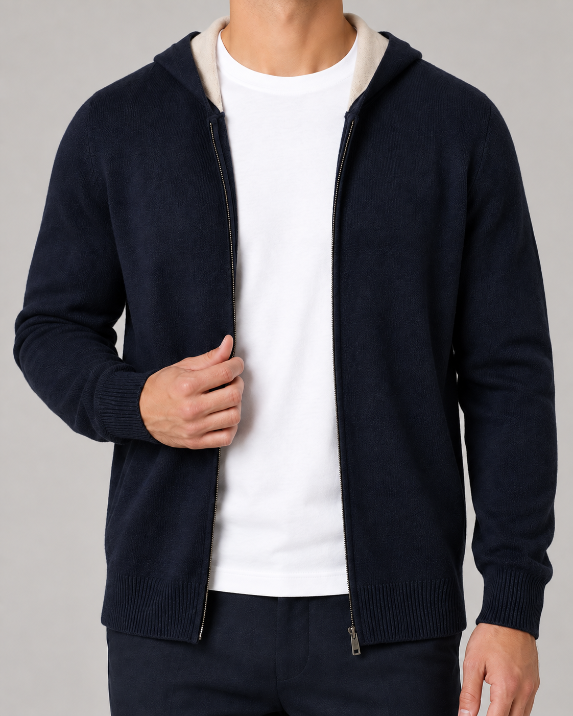 Two-Tone Cashmere Zipper Hoodie