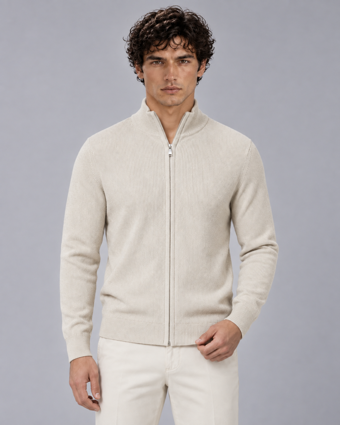 Men's Full-Zip Knit Cardigan | Stand Collar