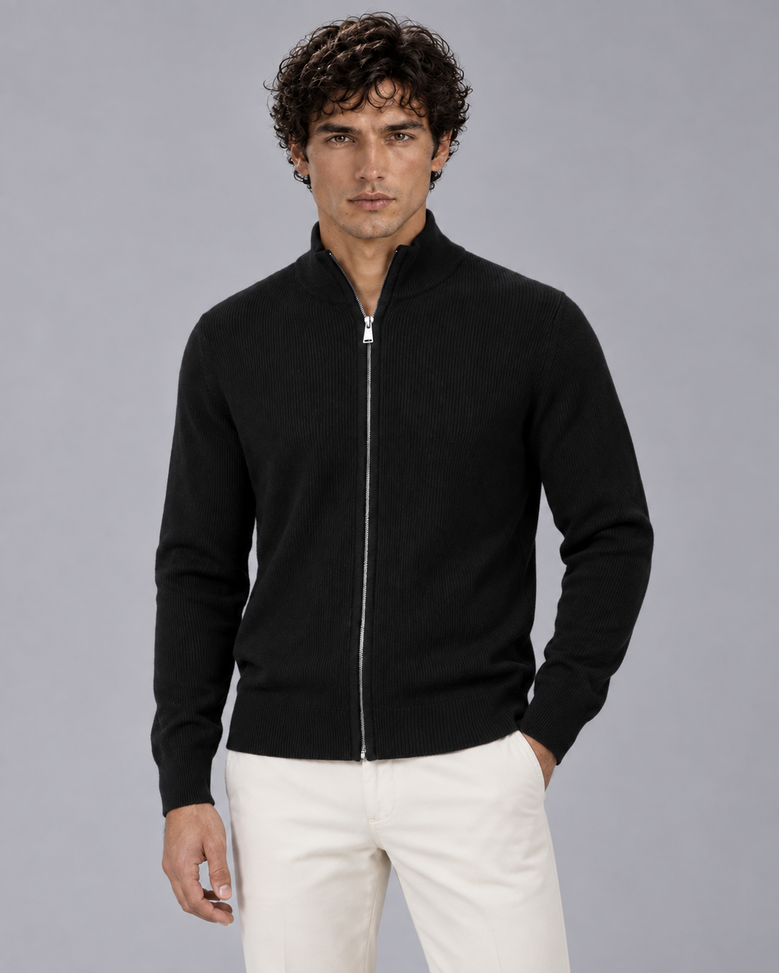 Men's Full-Zip Knit Cardigan | Stand Collar