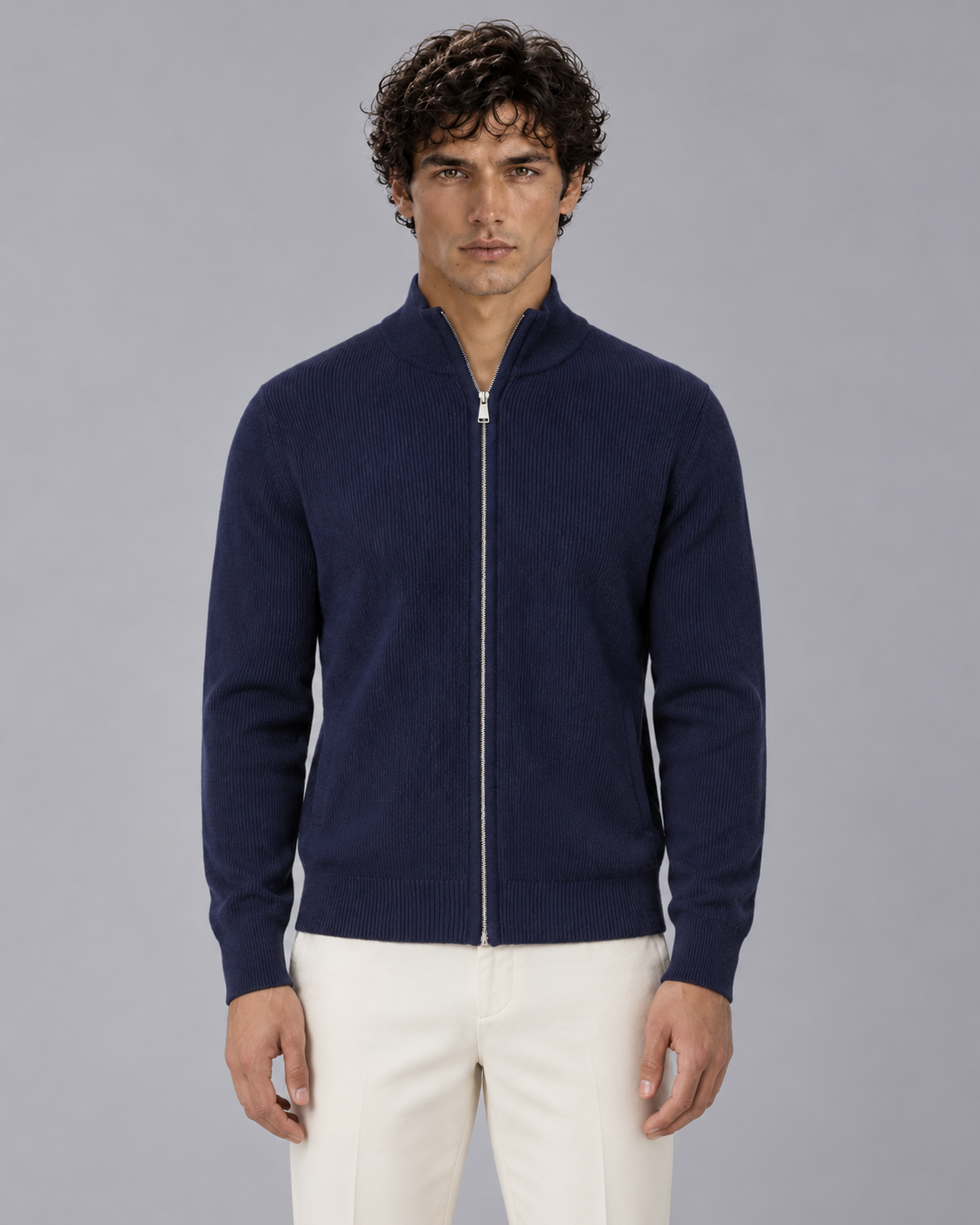 Men's Full-Zip Knit Cardigan | Stand Collar