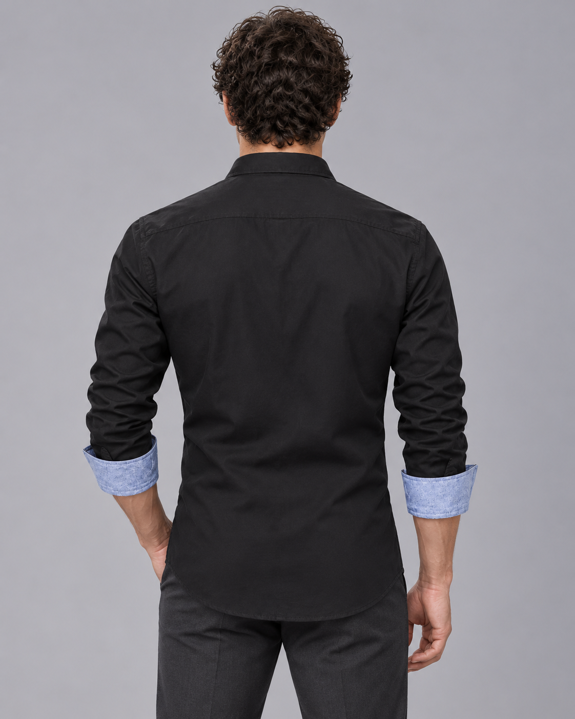 Men's 100% Cotton Slim Fit Button-Down Shirt | Long Sleeve with Contrast Cuffs