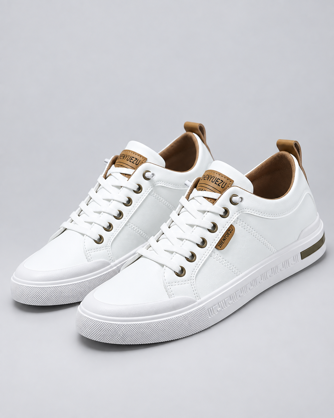 Men's Smooth Leather Sneakers | Two-Tone Casual Trainers