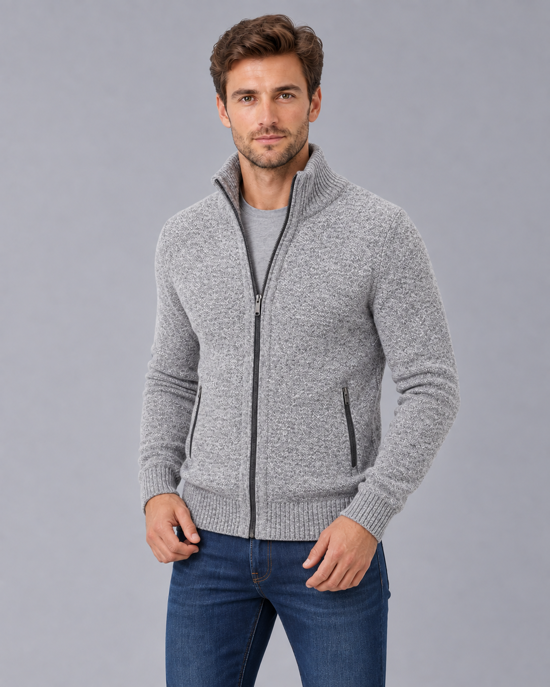 Men's Merino Wool Full-Zip Cardigan Sweater