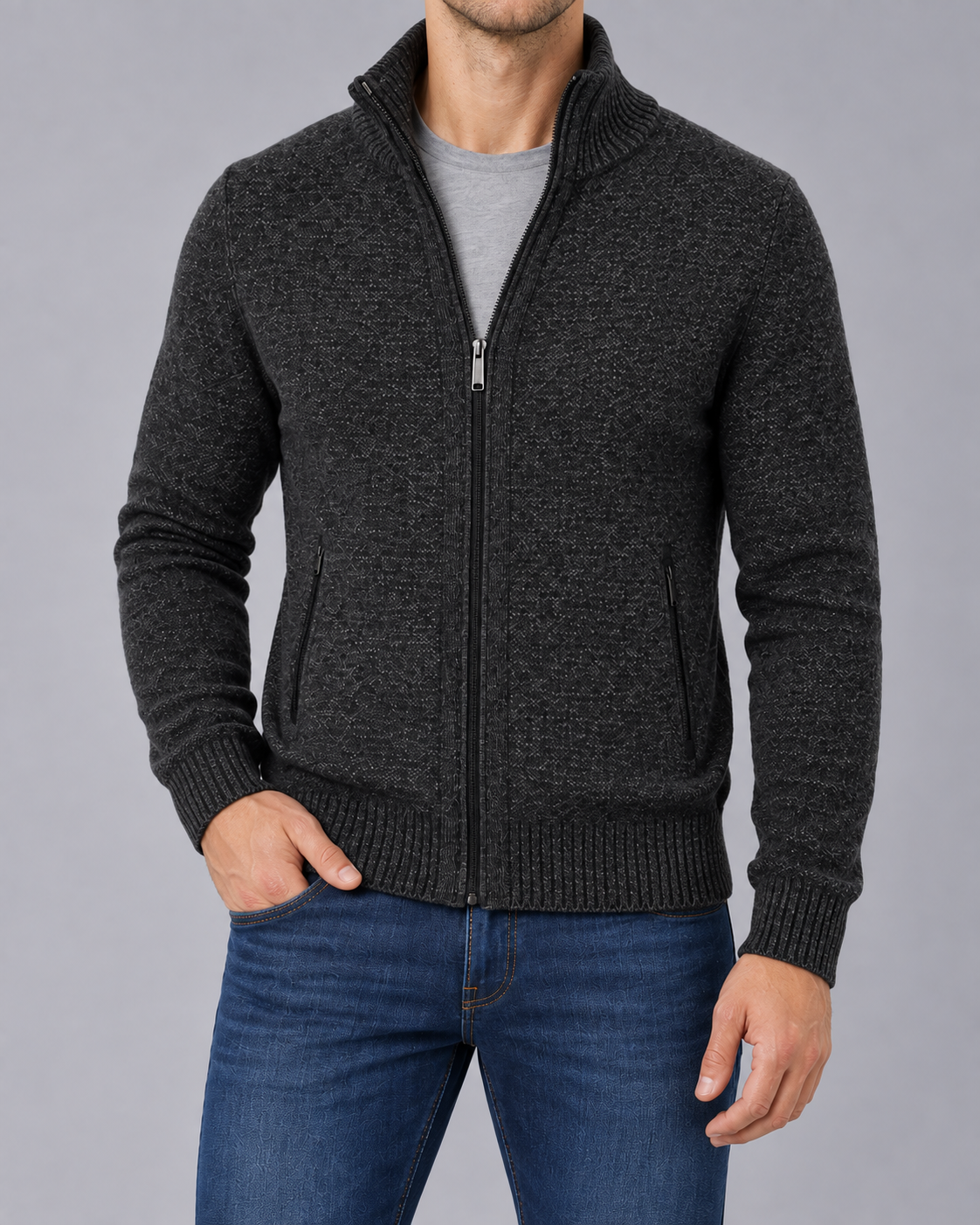Men's Merino Wool Full-Zip Cardigan Sweater