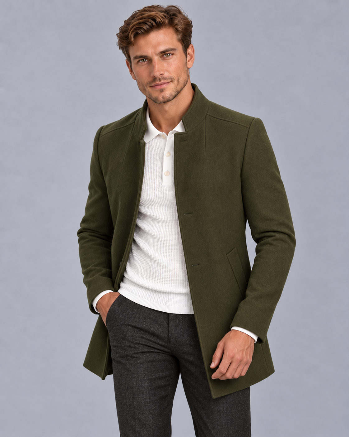 Men's Lightweight Overcoat | Slim-Fit Collarless Jacket