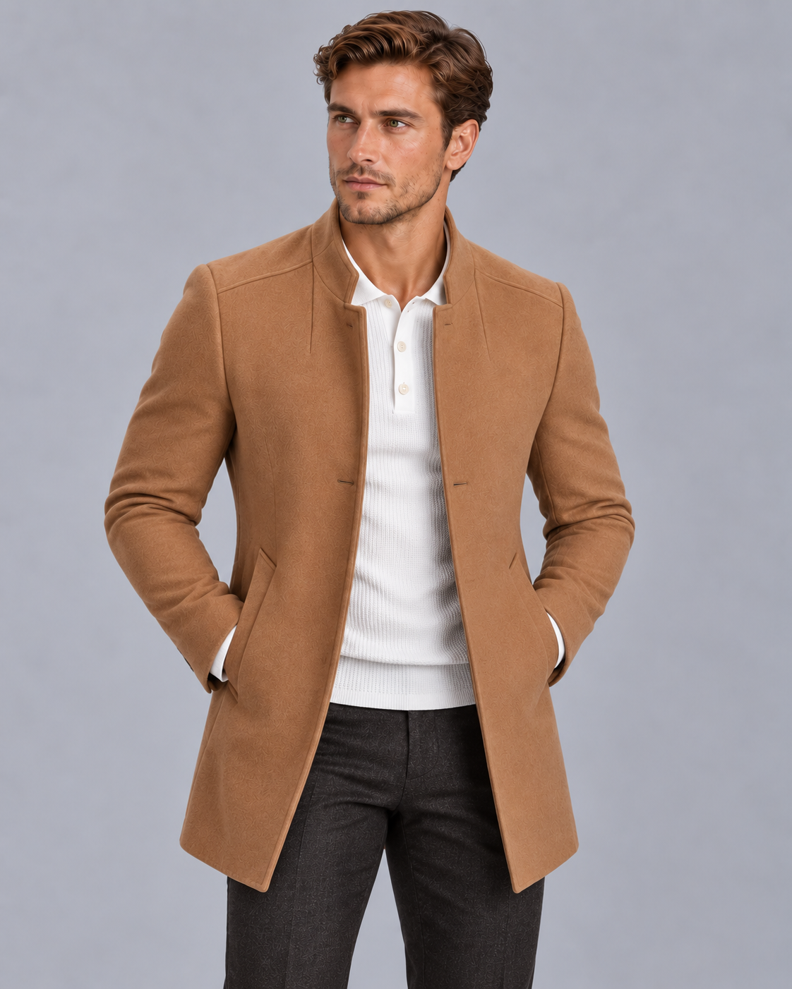 Men's Lightweight Overcoat | Slim-Fit Collarless Jacket