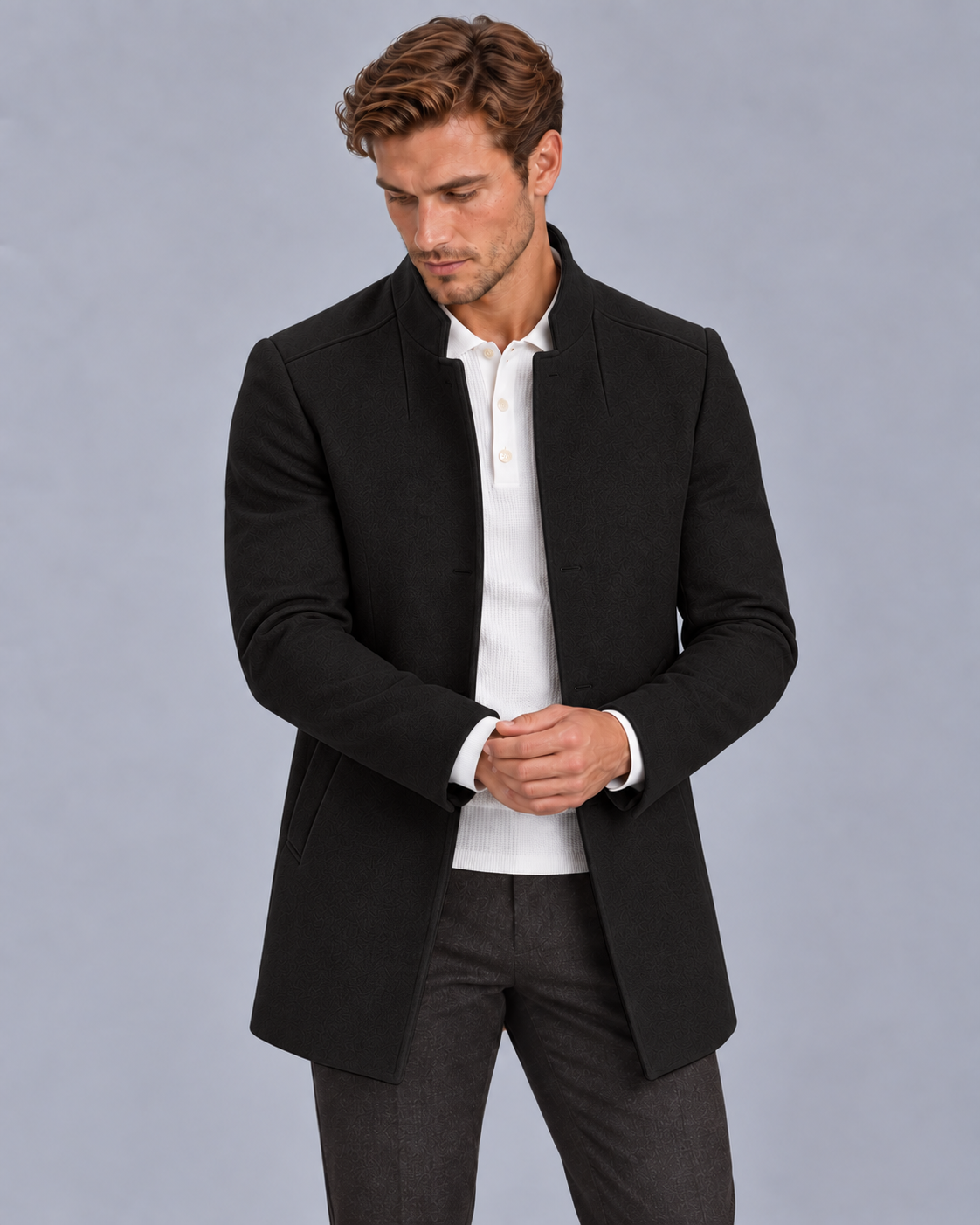Men's Lightweight Overcoat | Slim-Fit Collarless Jacket