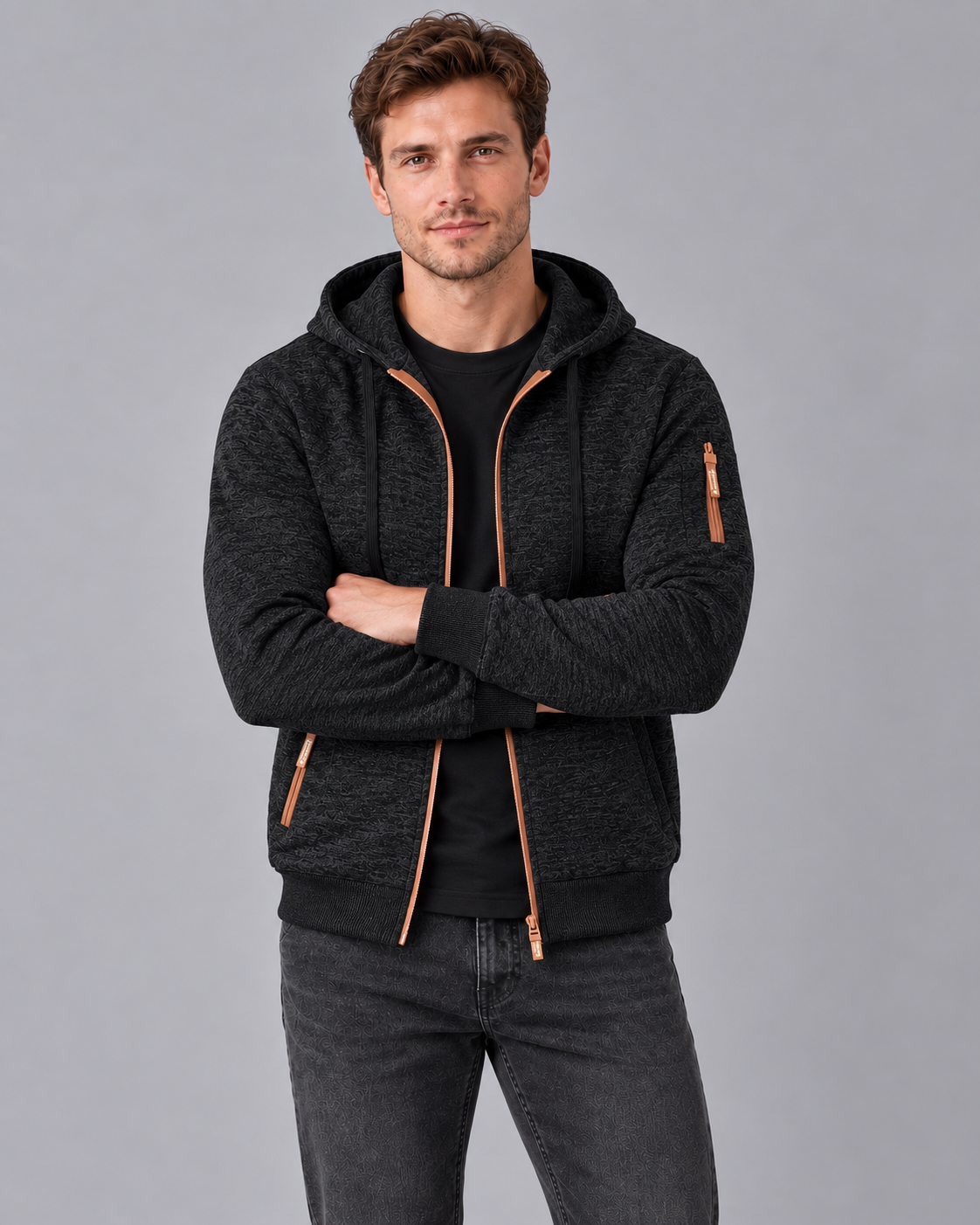 Men's Hooded Full-Zip Knitted Jumper | Slim Fit Casual Sweater