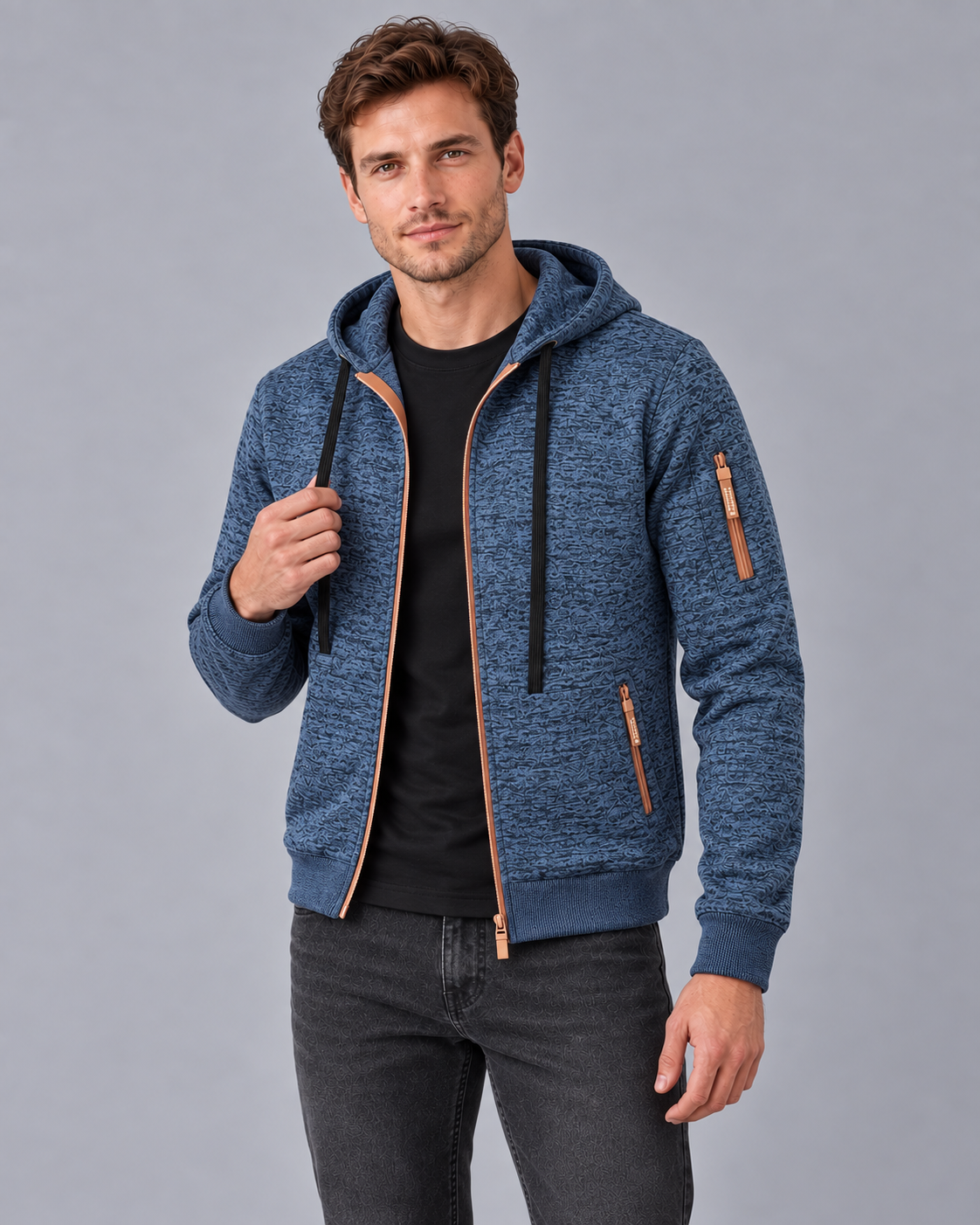 Men's Hooded Full-Zip Knitted Jumper | Slim Fit Casual Sweater