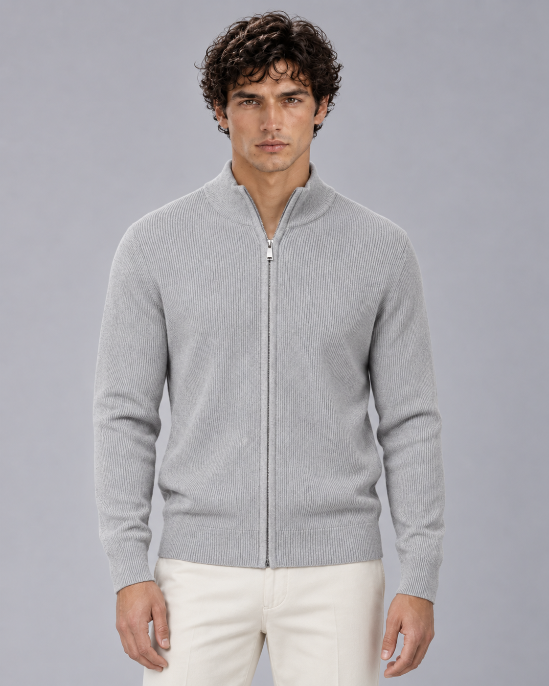 Men's Full-Zip Knit Cardigan | Stand Collar