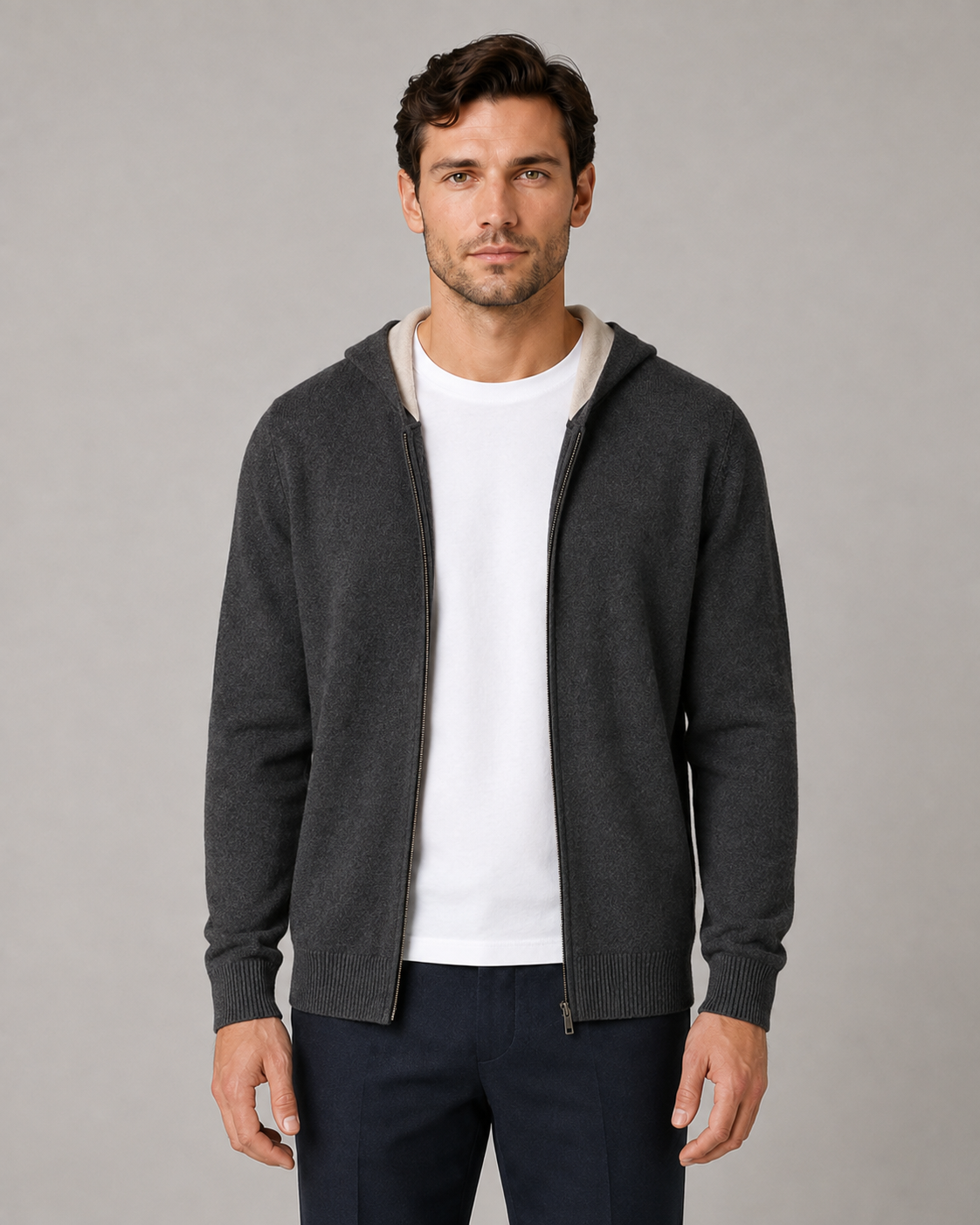 Two-Tone Cashmere Zipper Hoodie