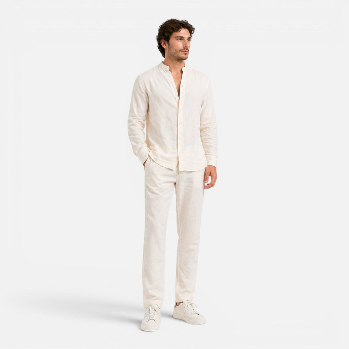 Men’s Linen Set Relaxed Fit Matching Shirt and Pants