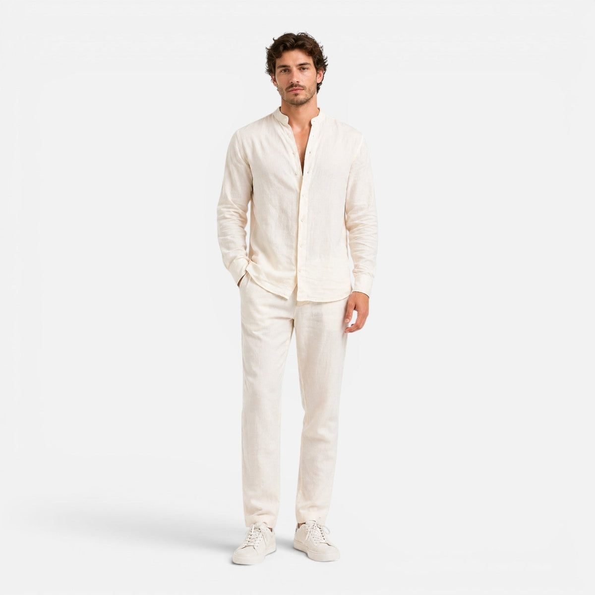 Men’s Linen Set Relaxed Fit Matching Shirt and Pants