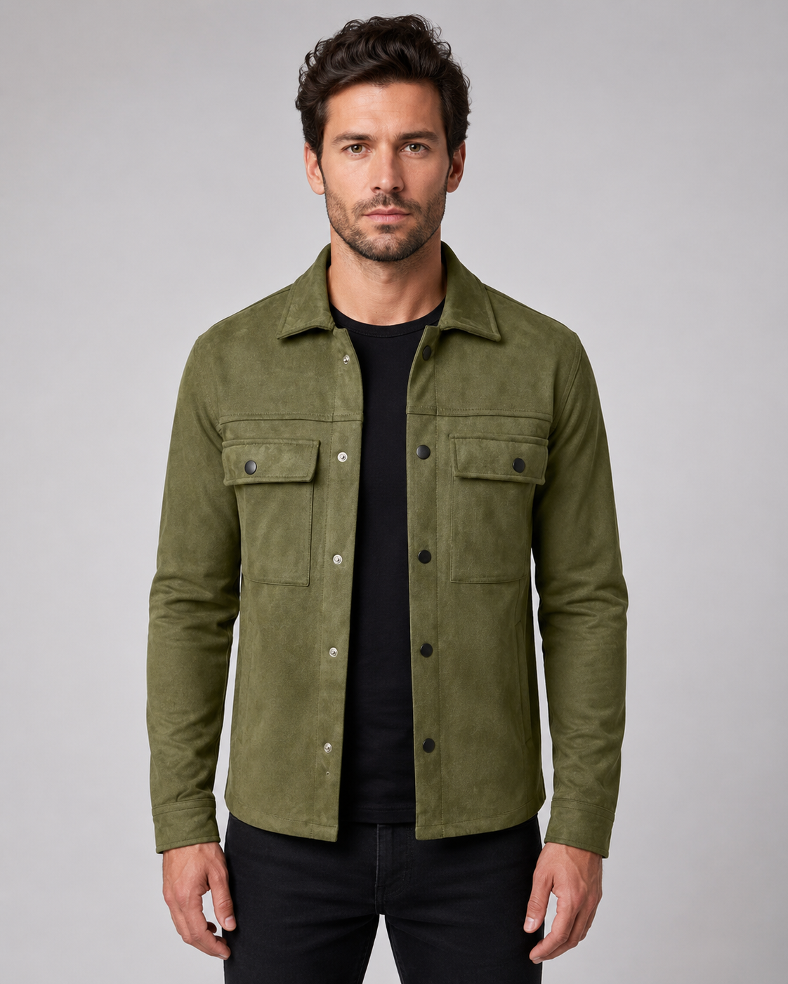 Men's Slim Fit Suede Overshirt Jacket