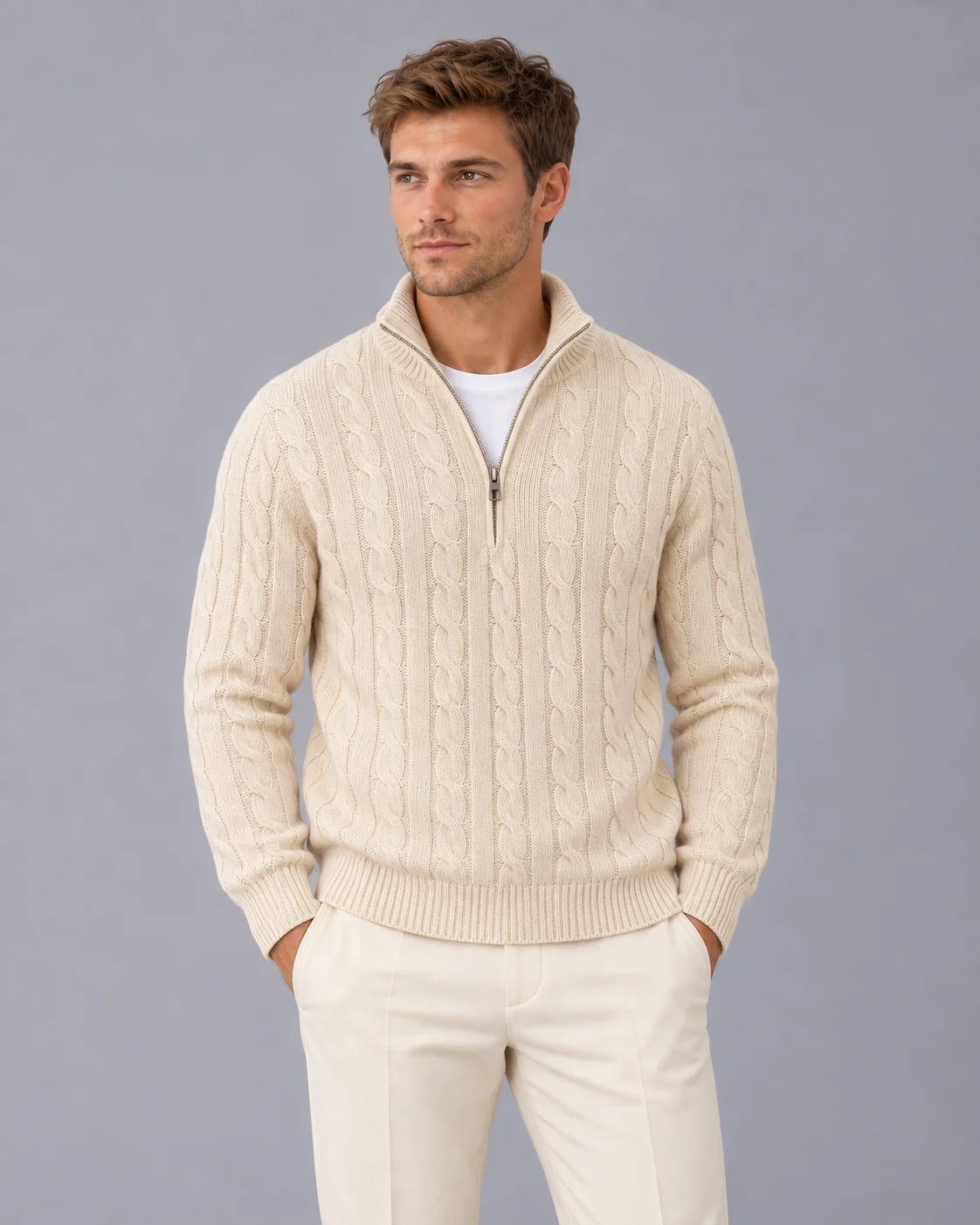 Men's Cable Knit Quarter Zip Sweater | Stylish Smart Fit Jumper for Autumn & Spring 3