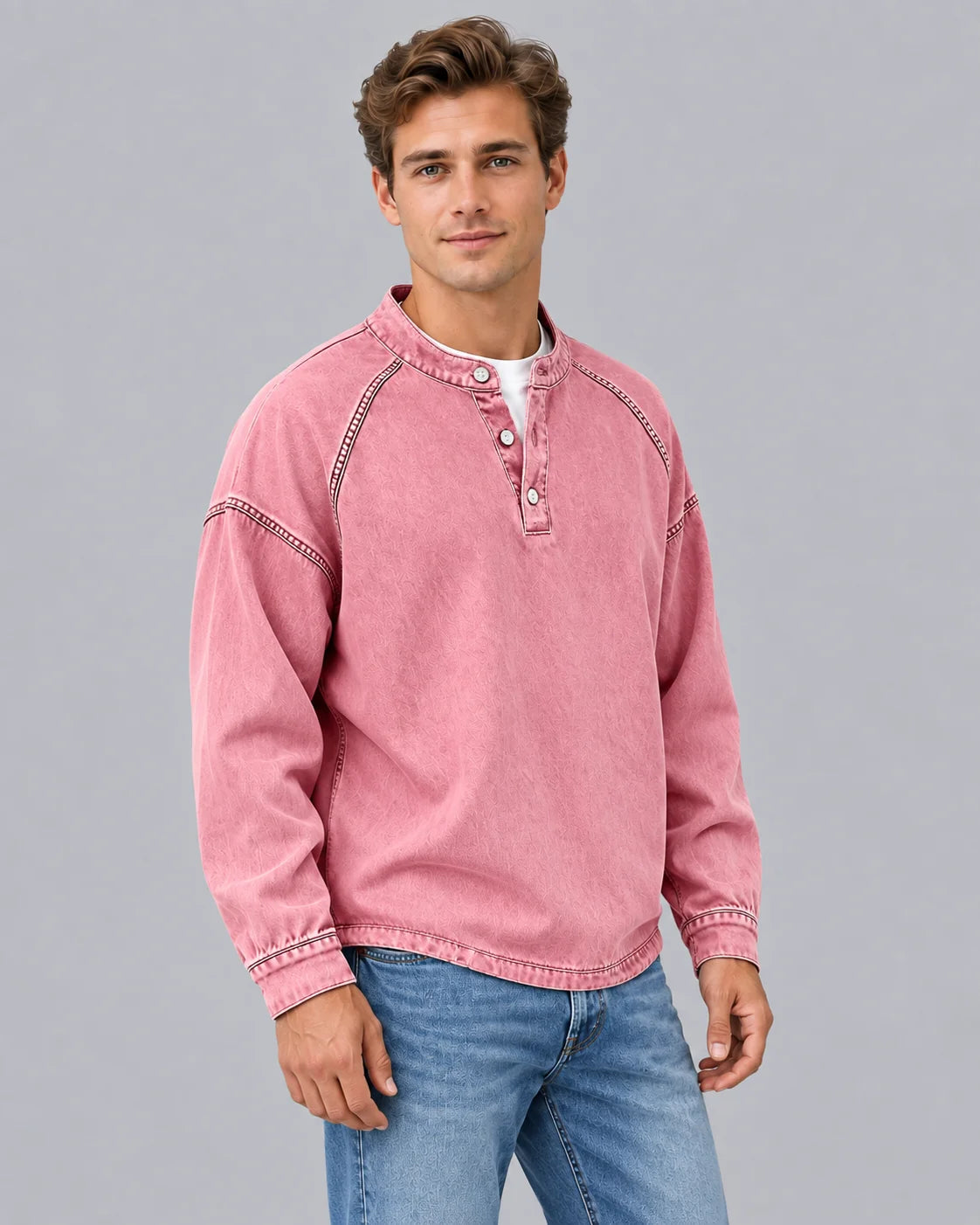 Men's Soft Knit Henley Sweater | Vintage Washed Long Sleeve Pullover | Relaxed Fit Cozy Casual Top 8