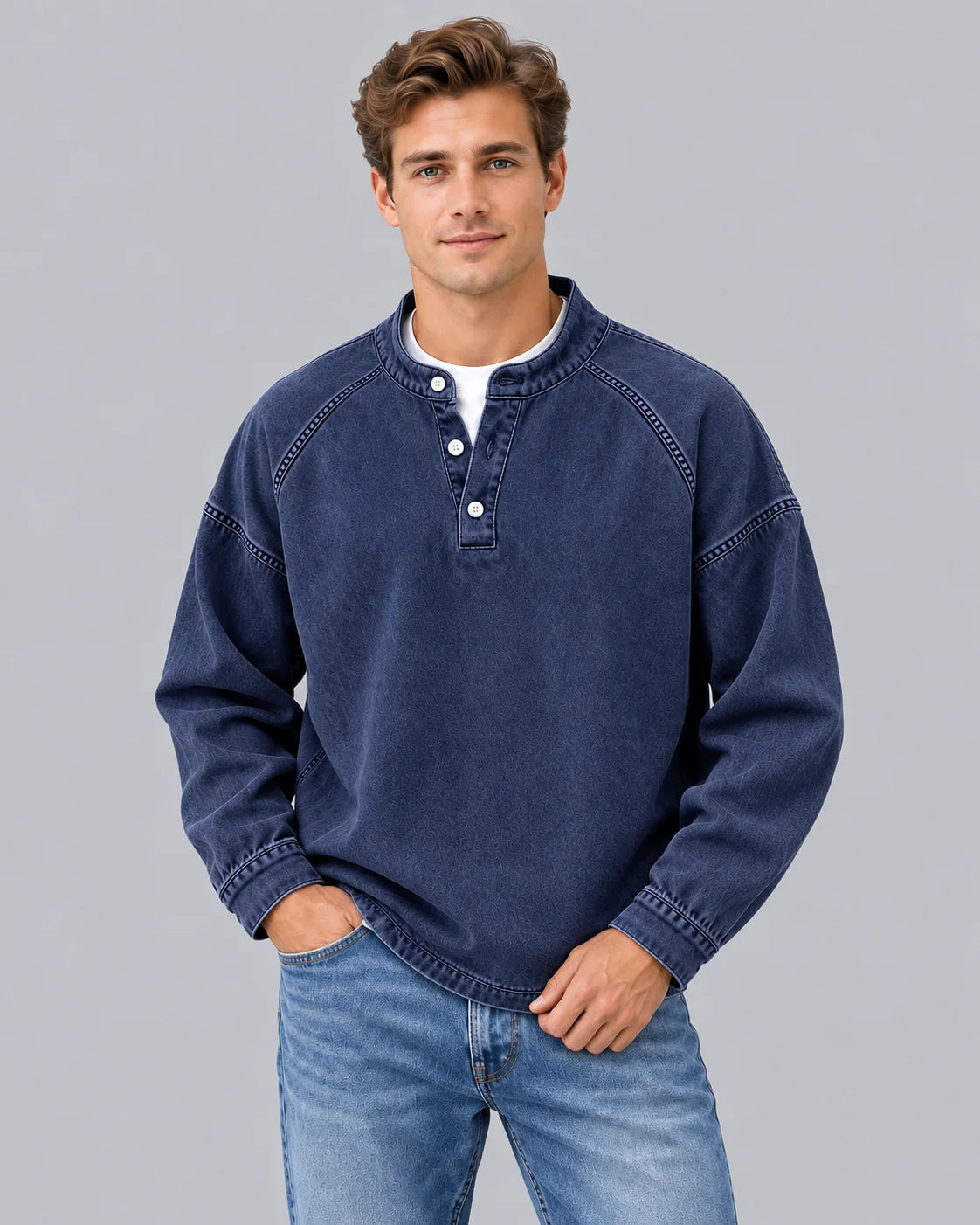 Men's Soft Knit Henley Sweater | Vintage Washed Long Sleeve Pullover | Relaxed Fit Cozy Casual Top 9