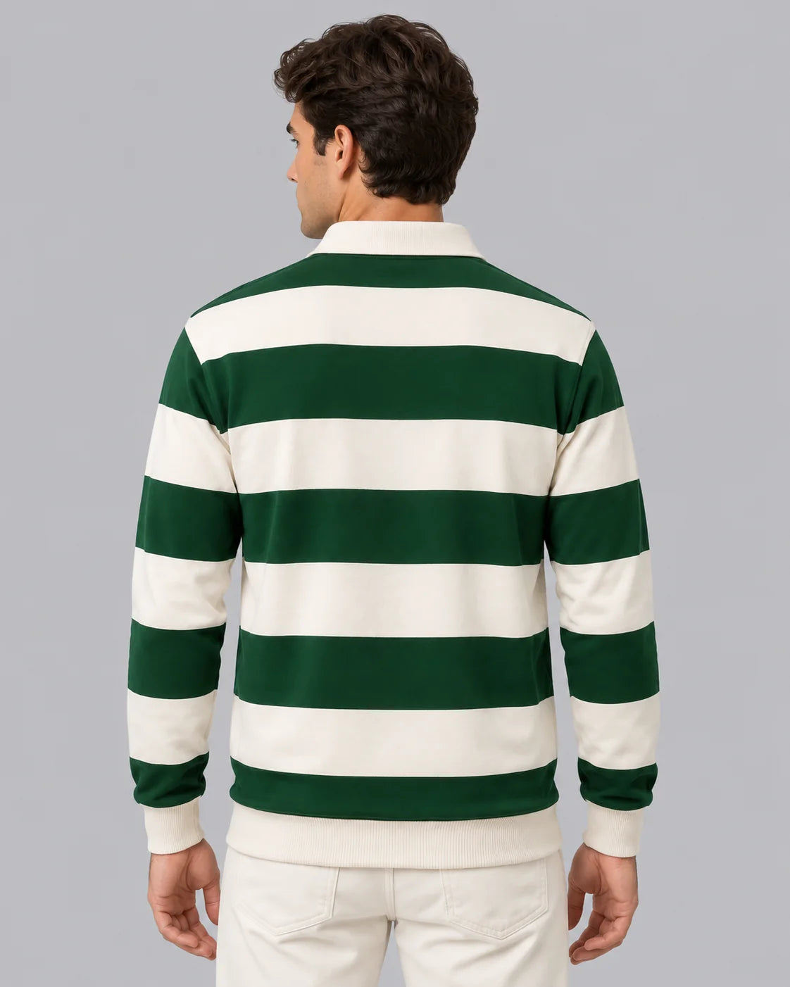 Men's Striped Cotton Long Sleeve Polo | Classic Casual Rugby Shirt 4