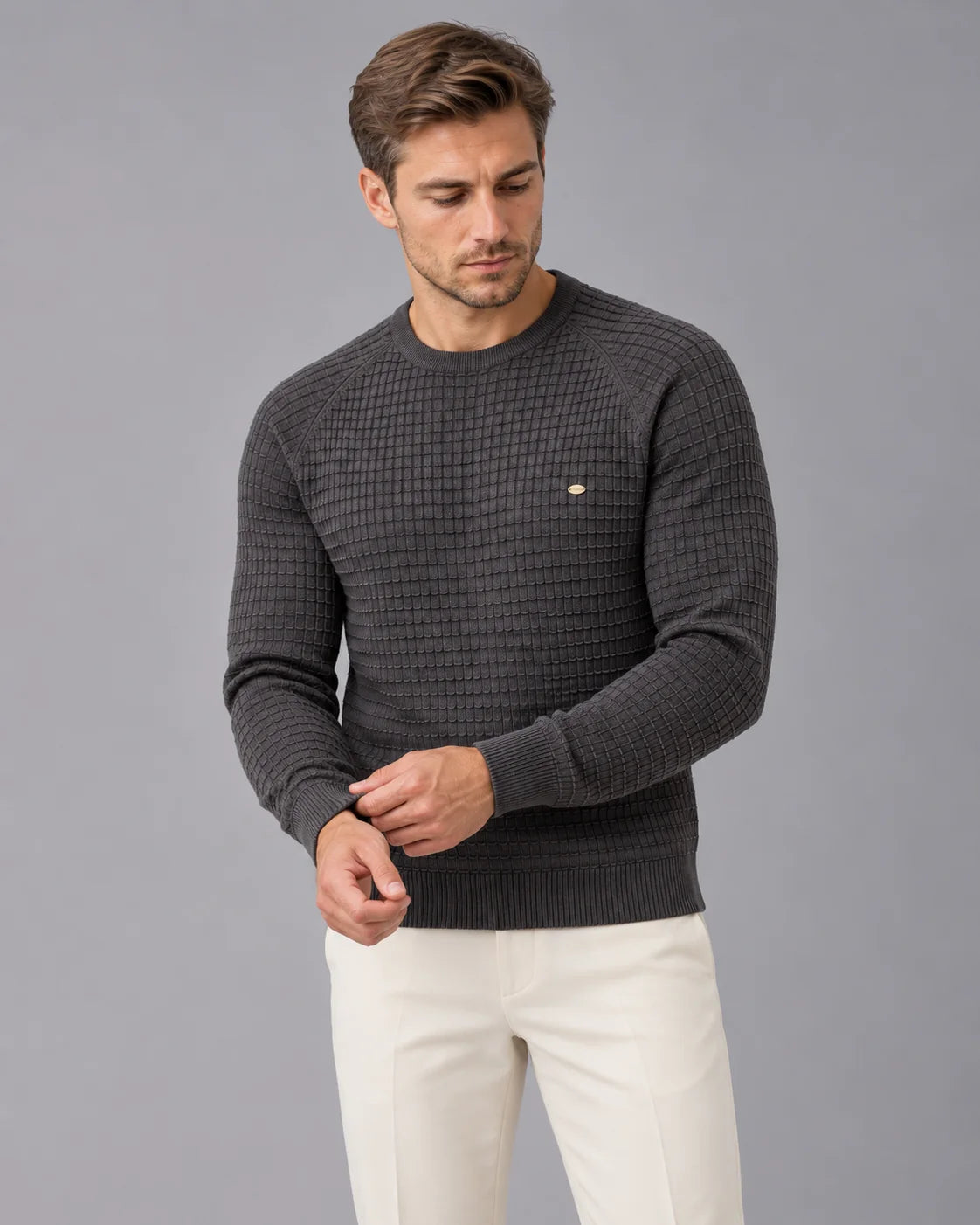 Men's Waffle Knit Sweater | Stylish Cozy Long Sleeve Winter Jumper 1