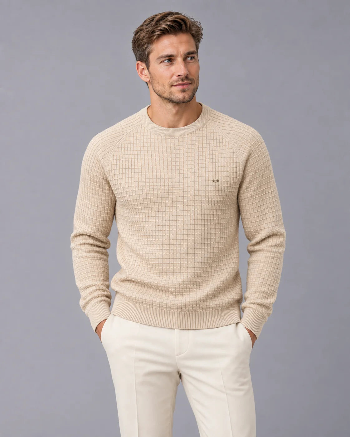 Men's Waffle Knit Sweater | Stylish Cozy Long Sleeve Winter Jumper 4