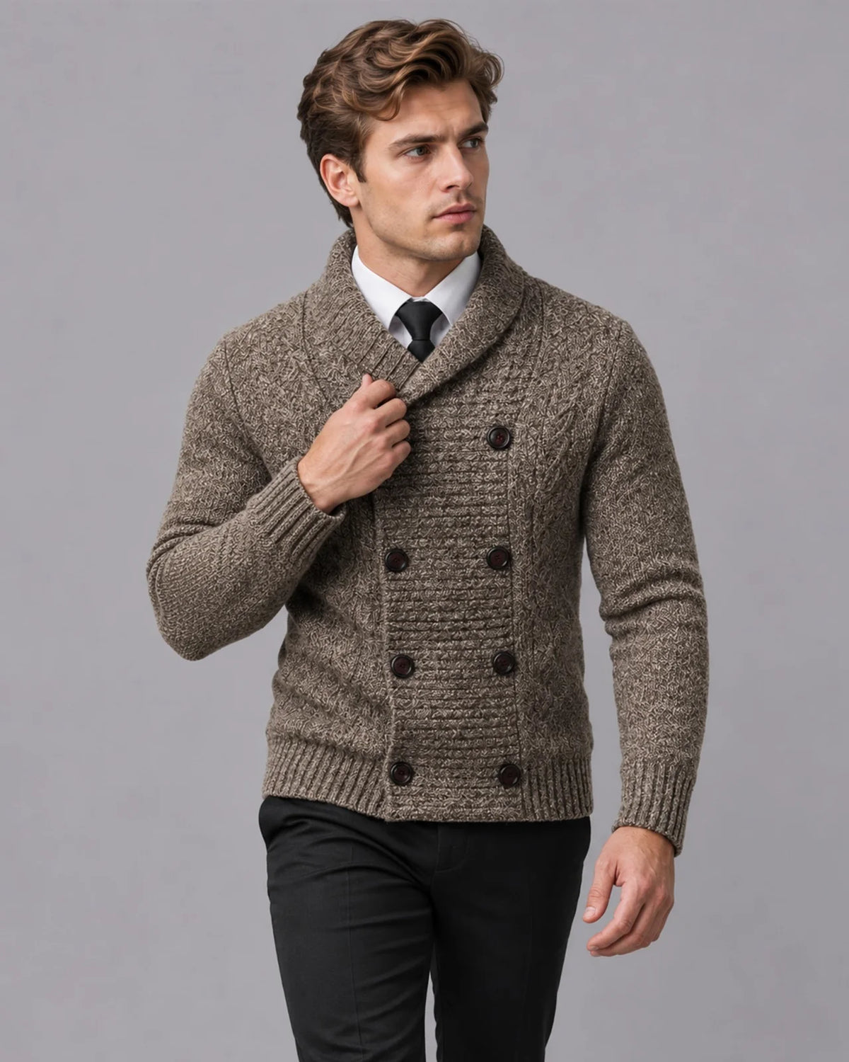 Men's Wool Shawl Collar Cardigan | Stylish Double-Breasted Knit Layer 4