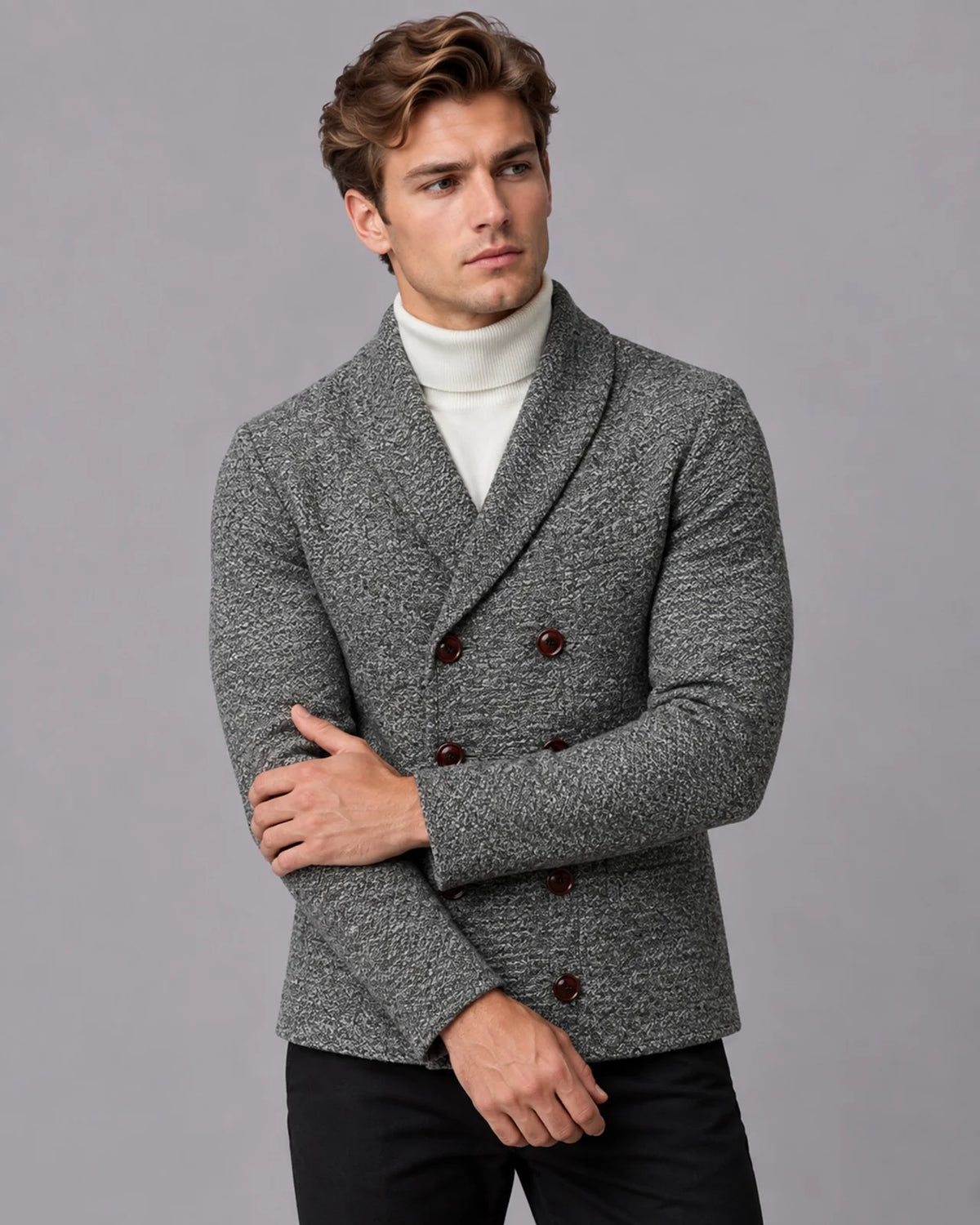 Men's Wool Shawl Collar Cardigan | Stylish Double-Breasted Knit Layer 6