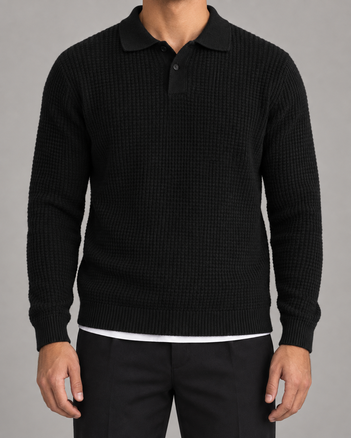 Men's Knitted Polo Jumper – Lapel Collar, Slim Fit