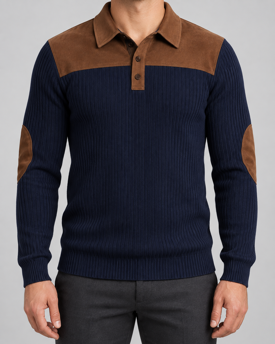 Men's Half-Zip Jacquard Knit Jumper – Striped Stand Collar Pullover