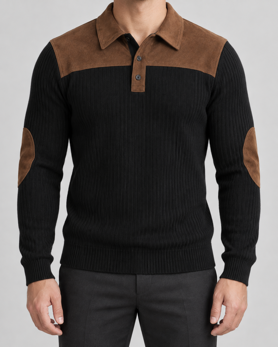 Men's Half-Zip Jacquard Knit Jumper – Striped Stand Collar Pullover