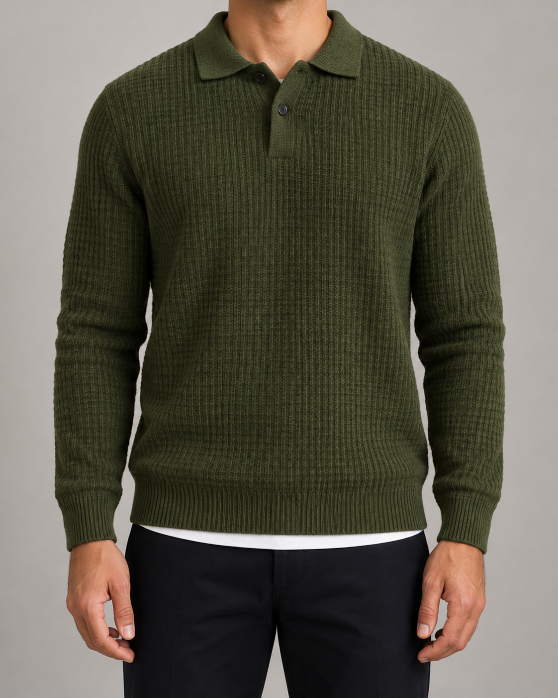 Men's Knitted Polo Jumper – Lapel Collar, Slim Fit