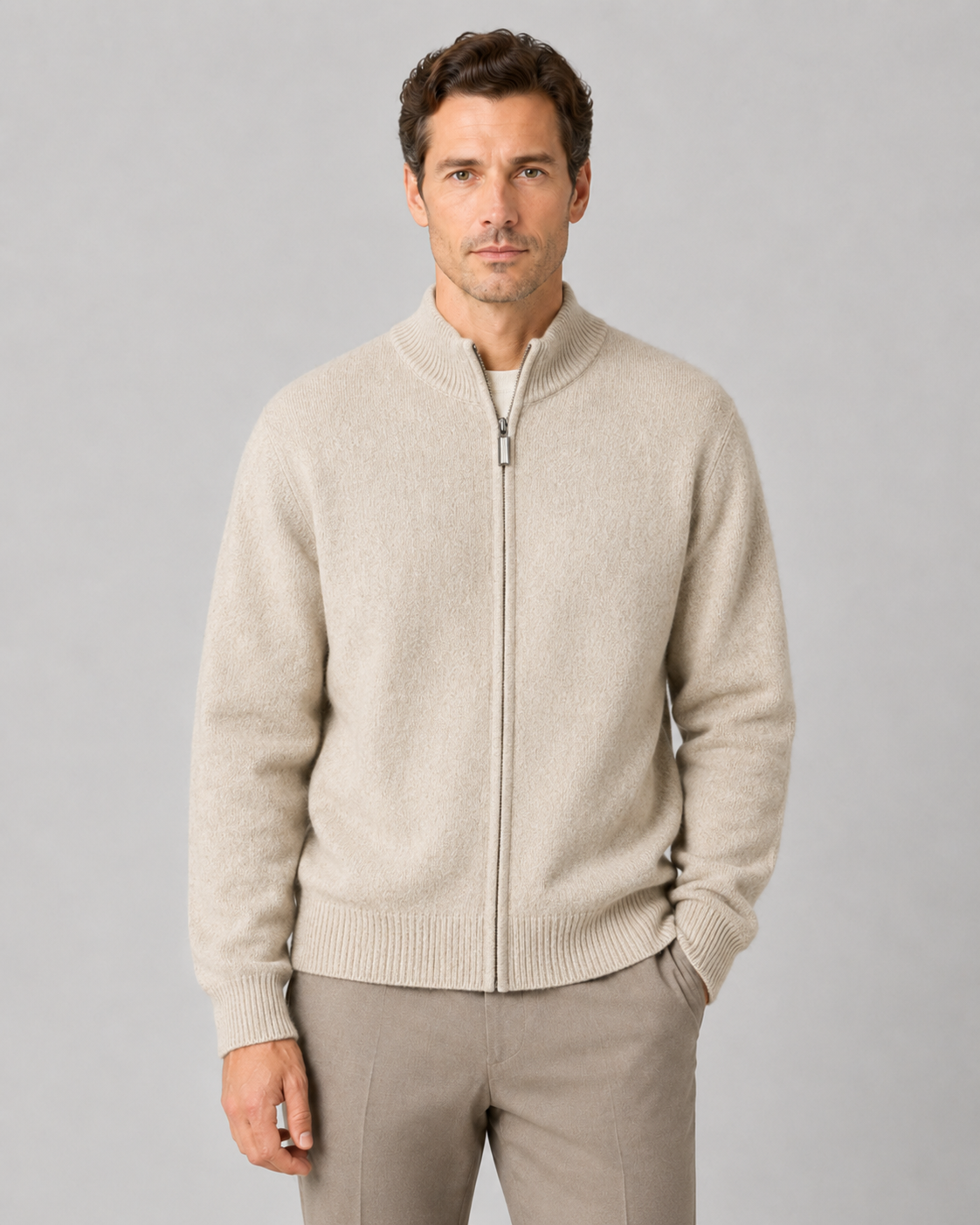 Men's Merino Wool Zip-Up Cardigan