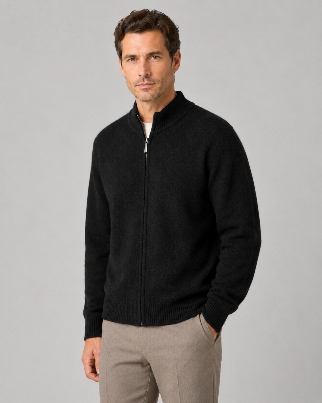 Men's Merino Wool Zip-Up Cardigan
