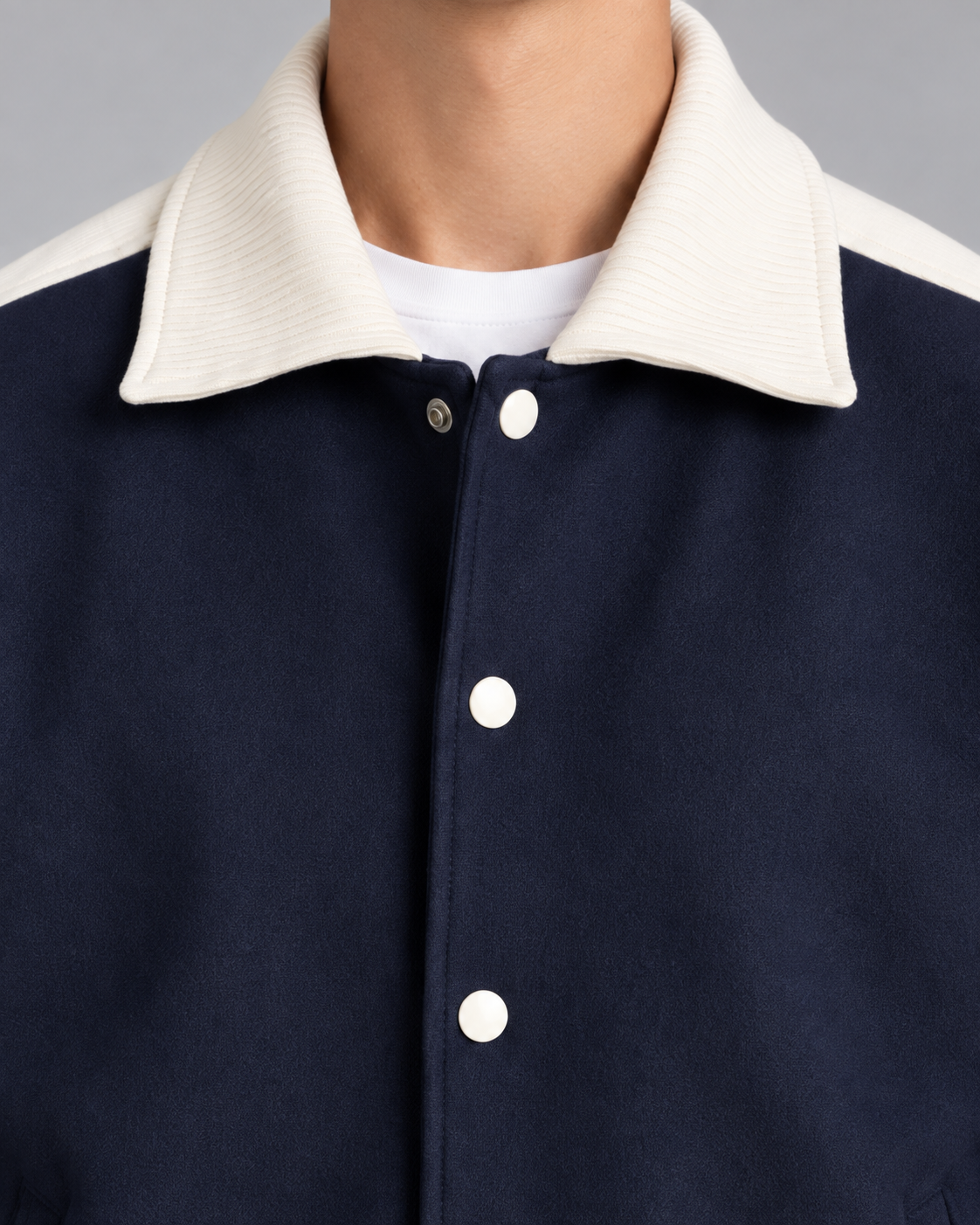 Men's Varsity Jacket - Contrast Stripe Snap-Button Relaxed Fit