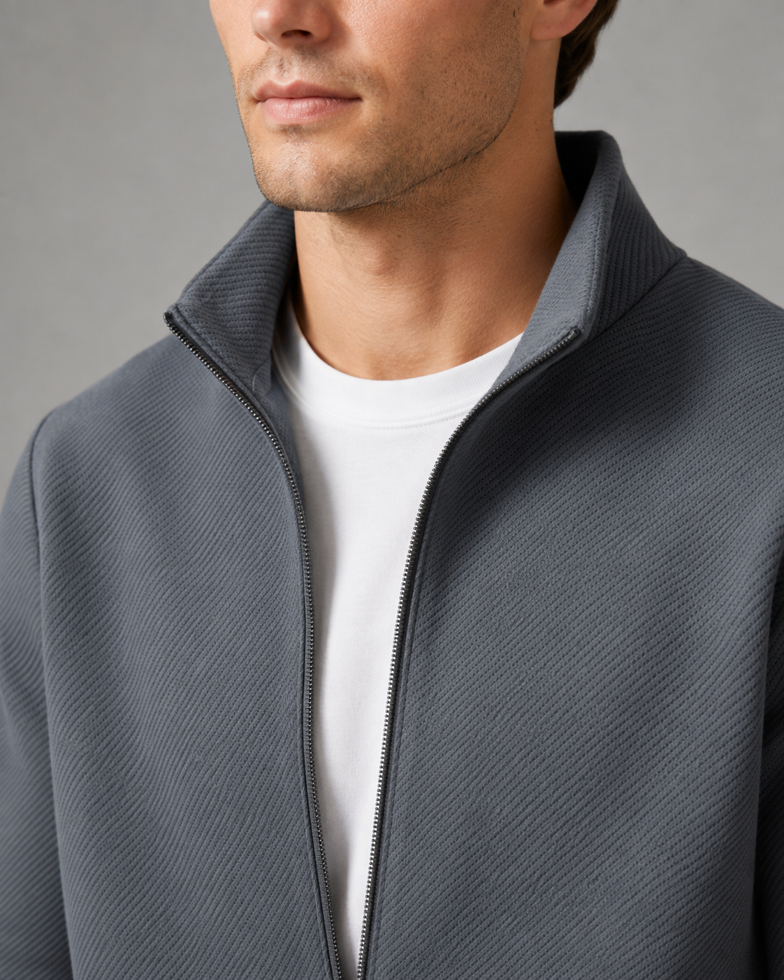 Men's Tracksuit Set - Textured Zip-Up Jacket & Joggers