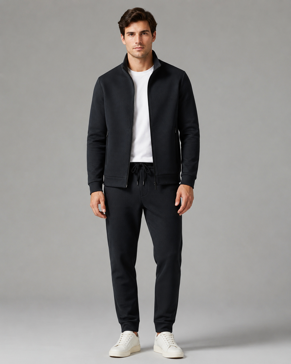 Men's Tracksuit Set - Textured Zip-Up Jacket & Joggers