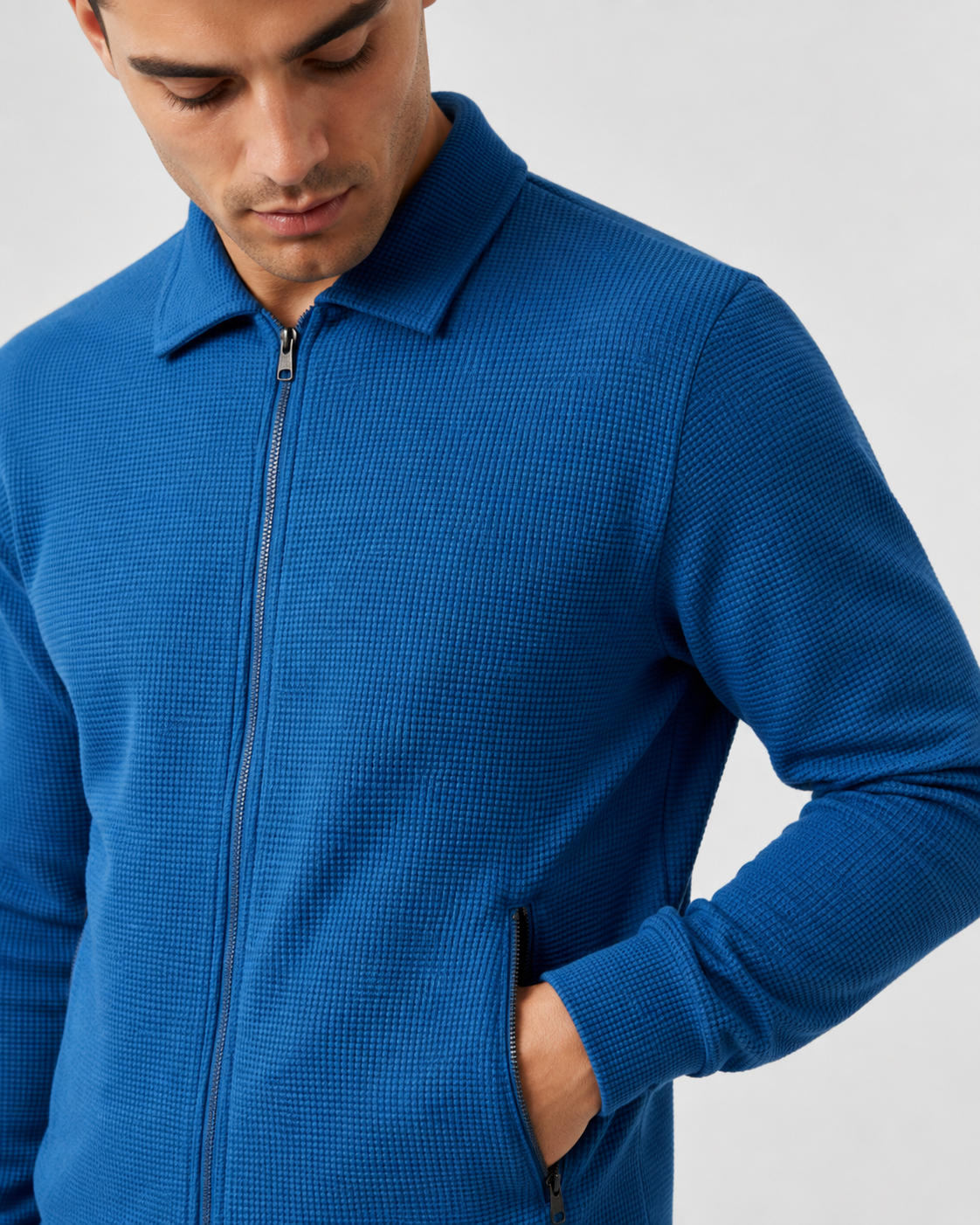 Men's Knit Zip Tracksuit - Collared Top & Joggers