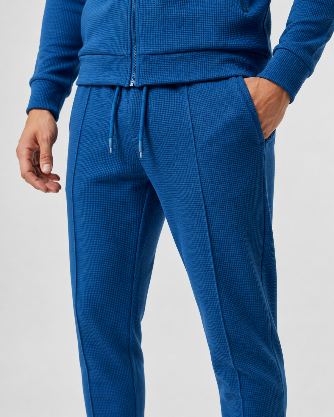 Men's Knit Zip Tracksuit - Collared Top & Joggers