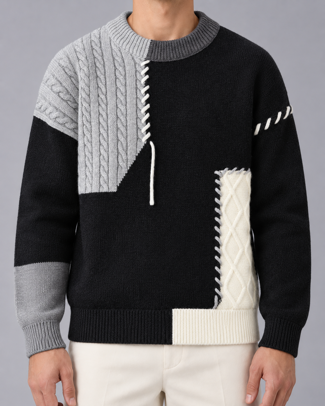 Men's Cable Knit Wool Crewneck Sweater | Soft Warm Jumper for Cool Days