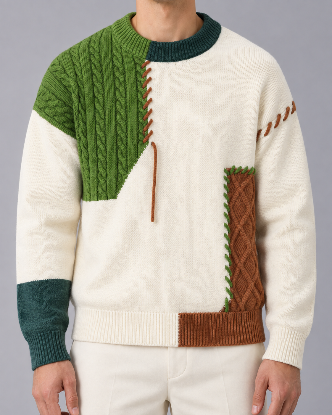 Men's Cable Knit Wool Crewneck Sweater | Soft Warm Jumper for Cool Days
