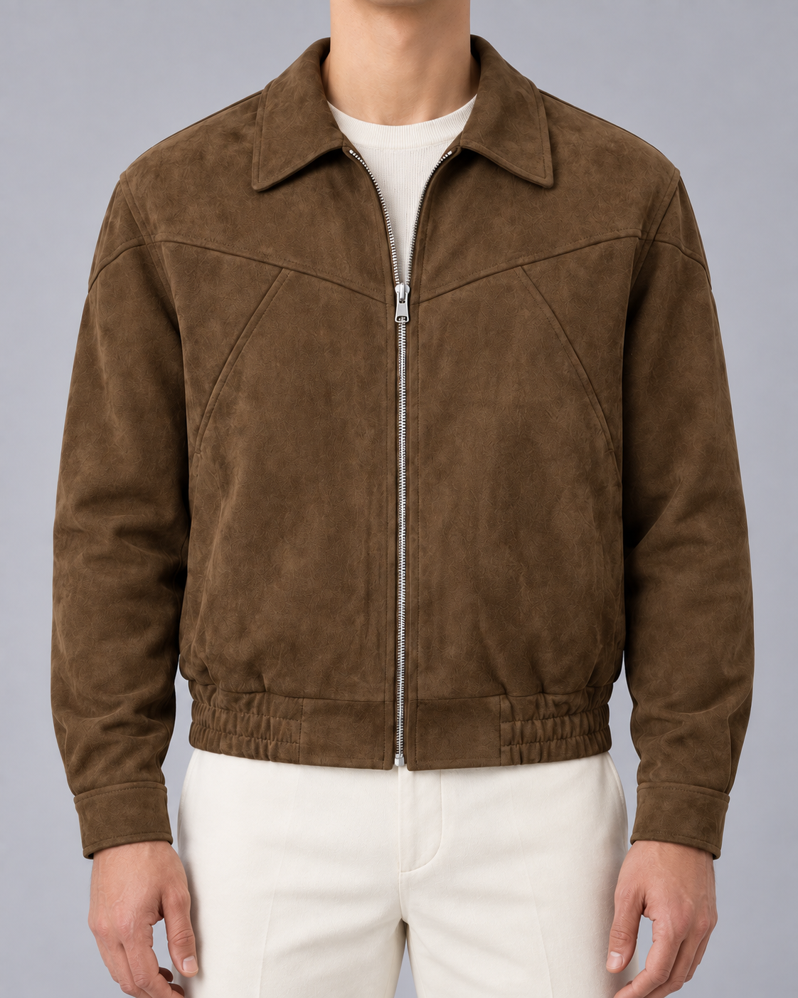 Men's Suede Bomber Jacket – Button Cuffs, Tailored Fit
