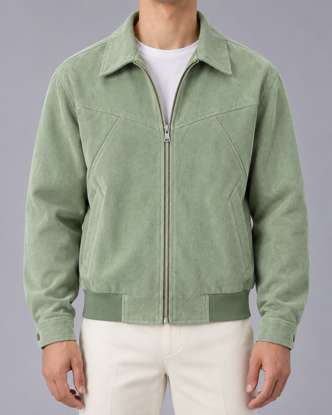 Men's Suede Bomber Jacket – Button Cuffs, Tailored Fit