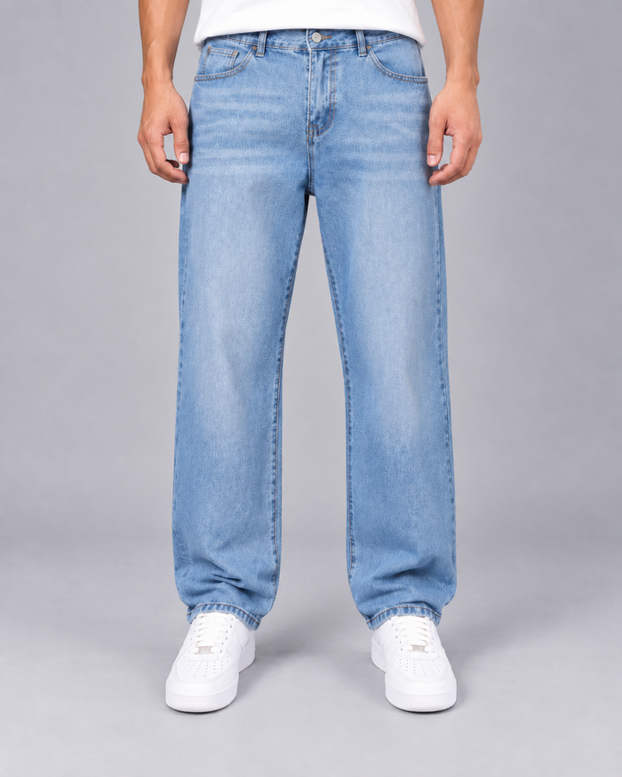 Men's Straight Leg Washed Denim Jeans | Loose Fit