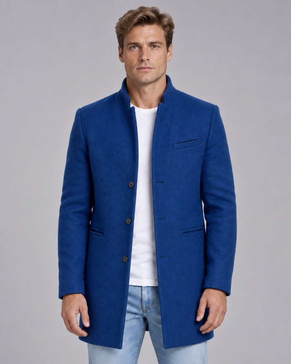 Men's Stand Collar Wool Overcoat | Single-Breasted Tailored