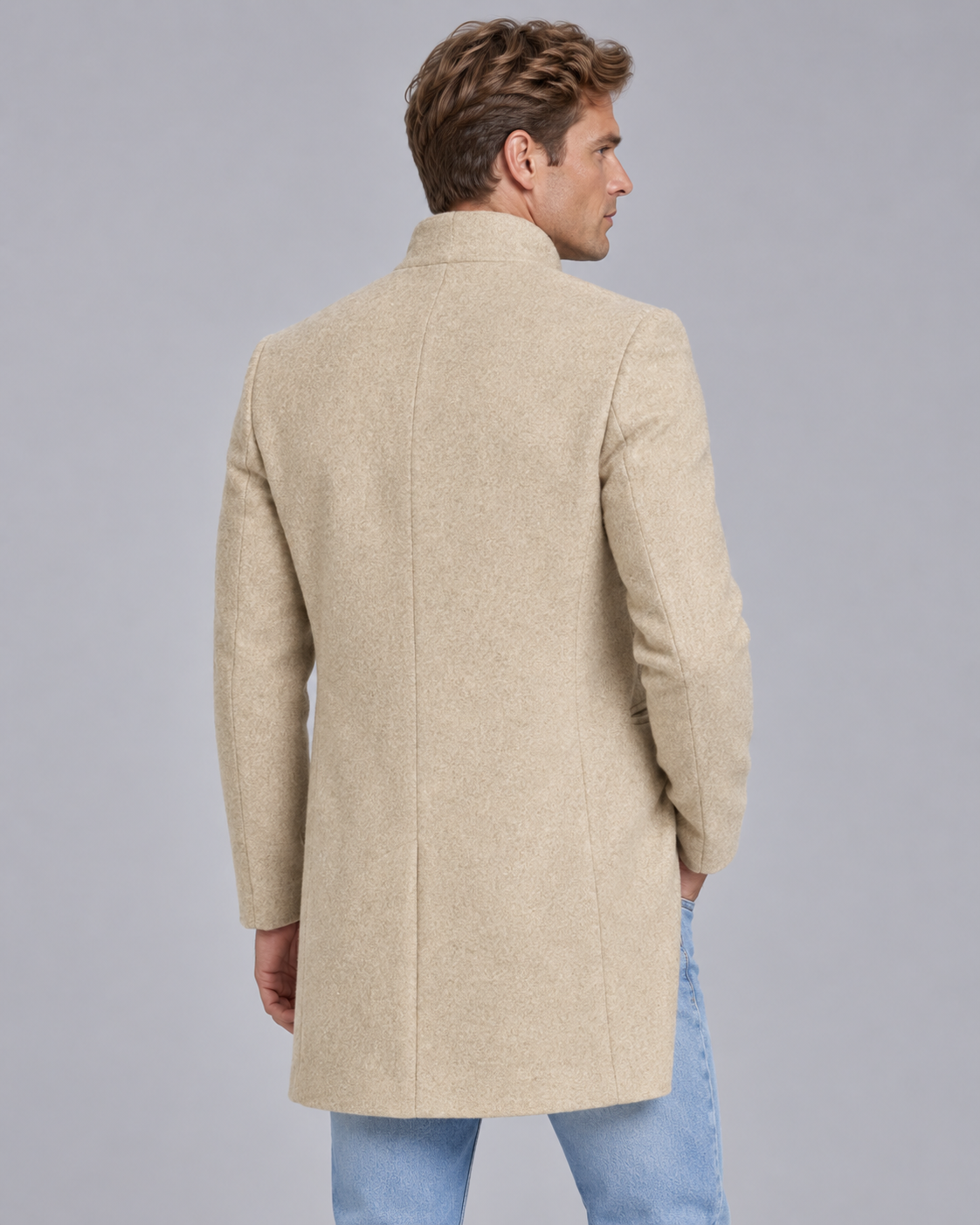 Men's Stand Collar Wool Overcoat | Single-Breasted Tailored