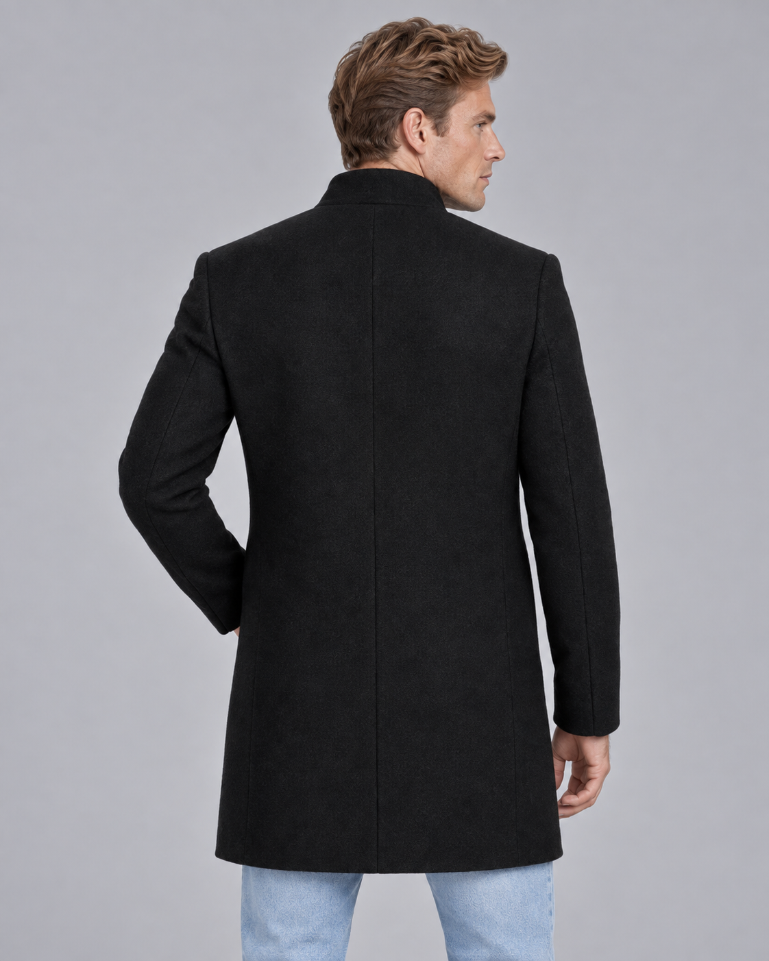 Men's Stand Collar Wool Overcoat | Single-Breasted Tailored