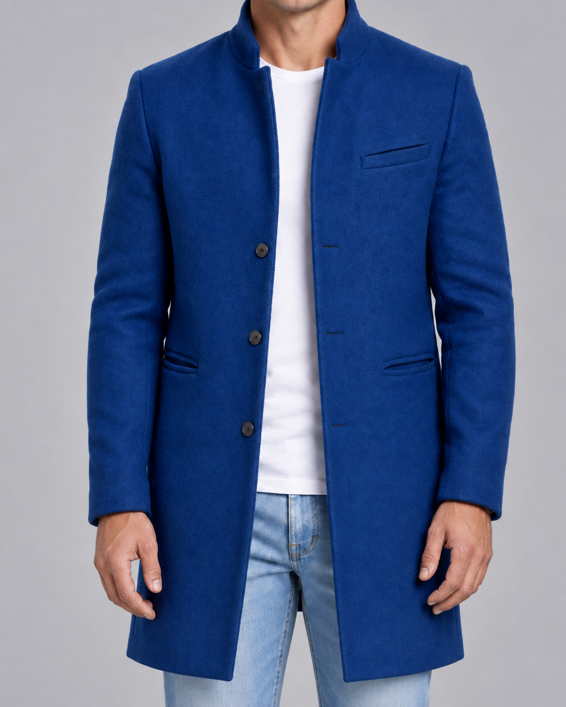 Men's Stand Collar Wool Overcoat | Single-Breasted Tailored