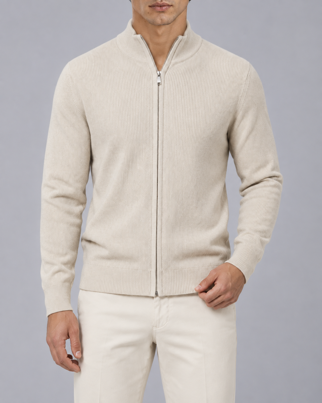 Men's Full-Zip Knit Cardigan | Stand Collar