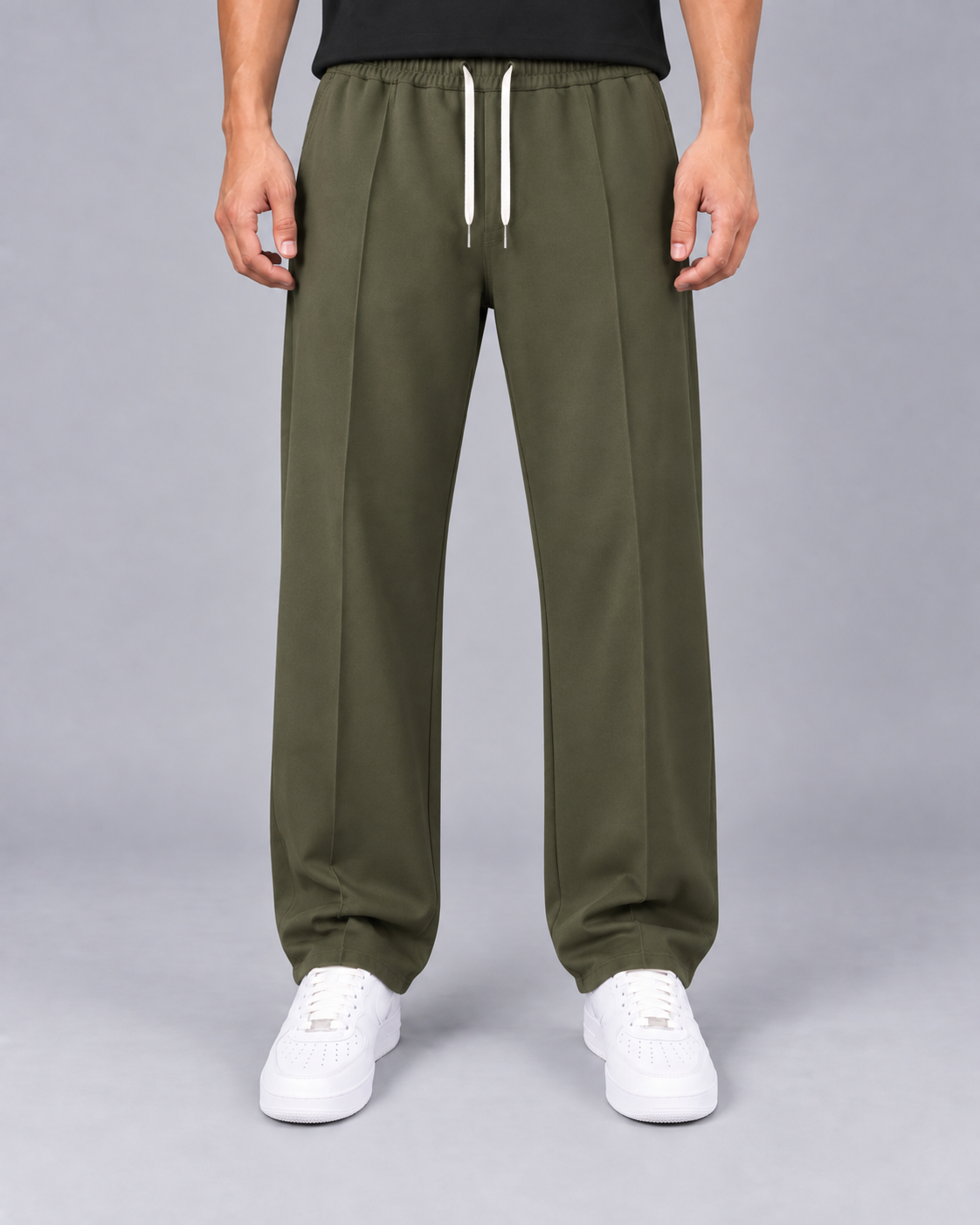 Men's Elasticated Waist Pants | Straight Leg Trousers with Relaxed Fit