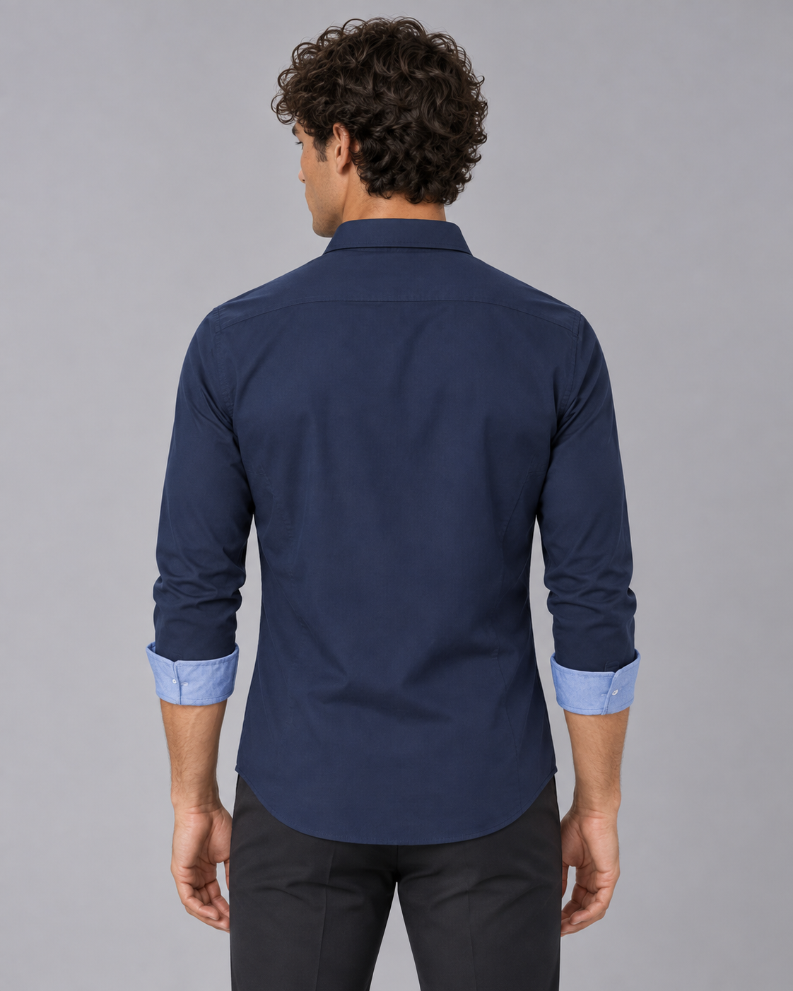 Men's 100% Cotton Slim Fit Button-Down Shirt | Long Sleeve with Contrast Cuffs